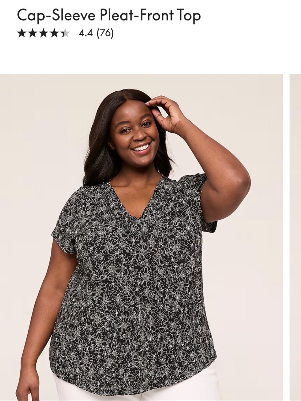 Lane Bryant Cap-Sleeve Pleat-Front Top Black Ditsy 26/28